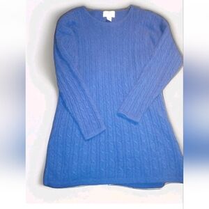 VTG 90s Express Tricot Lambs Wool Angora Royal Blue Cable Knit Sweater Large